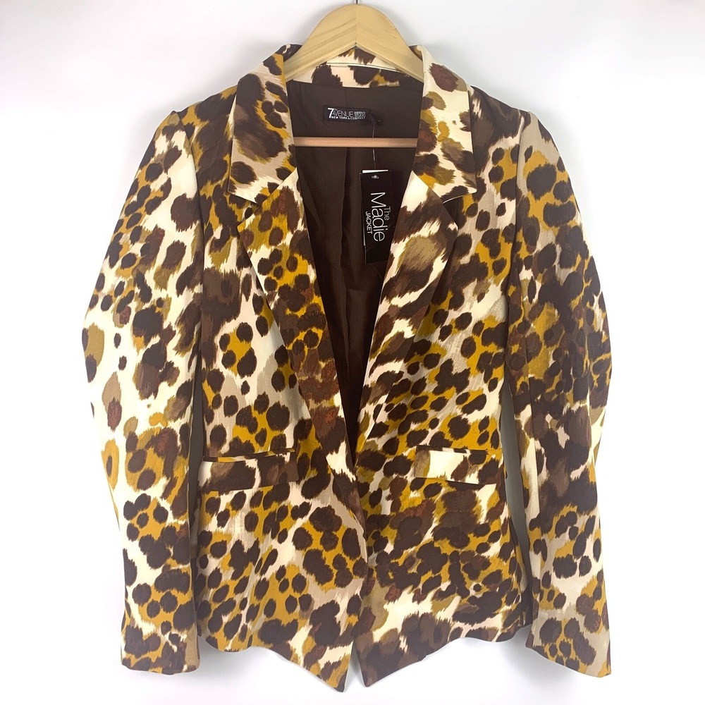 New York & Co Design Studio Soft Madie‎ Blazer Womens XXS Tall Abstract Leopard